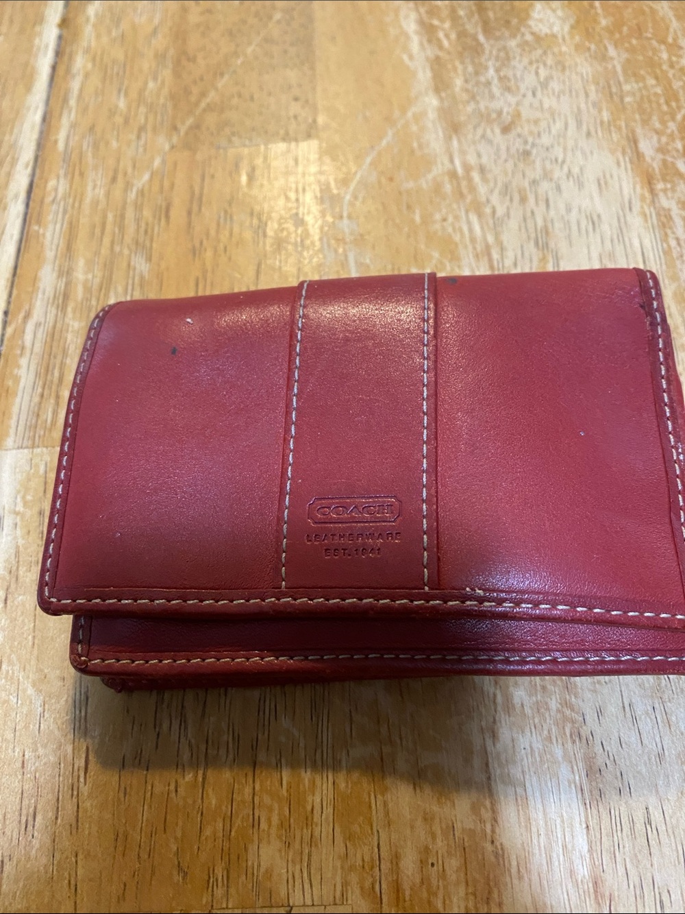 Coach Red Leather Trifold Wallet